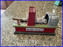 RARE Vintage Cast Iron Orient Express Mechanical Bank Steam Engine Train (JB-2)