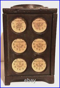RARE c. 1910-20 Arcade Cast Iron World Time Bank with Original Paper Clock Faces