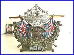 Rare 1915 Cast Iron Dreadnough Ship Money Bank / Box Genuine Period Item