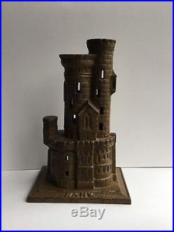 Rare 2 tower cast iron castle still bank antique NR