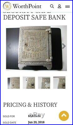 Rare Antique 1887 Household Security Safe Deposit Cast Iron Penny Still Bank