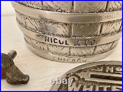 Rare Antique 1894 Advertising Barrel Bank #1 White City Puzzle Savings Cast Iron