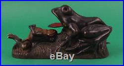 Rare Antique 19thC Original Two Frogs Metal Cast Iron Toy Bank
