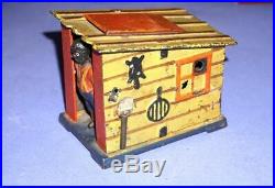 Rare Antique Cast-Iron Authentic Darky In A Cabin Mechanical Bank