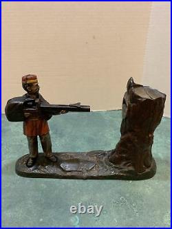 Rare Antique Cast Iron Mechanical Bank Soldier Shooting Coin Bank Repaired