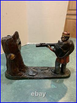 Rare Antique Cast Iron Mechanical Bank Soldier Shooting Coin Bank Repaired