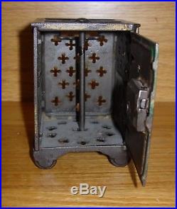 Rare! Antique Cast Iron Rosette Safe Bank Very Nice Condition