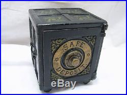 Rare Antique Heany Hart Cast Iron Toy Safe Deposit Still Dime Bank Toy Brass