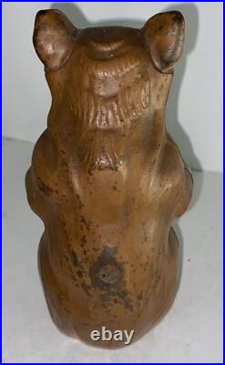 Rare Antique Hubley Brown Bear Holding Blue Honey Pot Cast Iron Still Bank