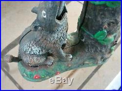 Rare Antique Hubley Wolf & Squirrel Mechanical Cast Iron Bank Pat 1883 It Works