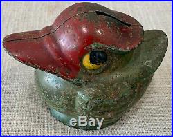 Rare Antique Kenton Cast Iron Round Duck Bank Patina