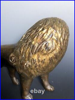 Rare Antique Large BRONZE Lion Still Bank Cast Iron Brass Circa 1900