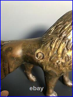 Rare Antique Large BRONZE Lion Still Bank Cast Iron Brass Circa 1900
