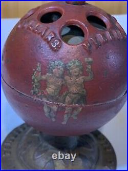 Rare Antique Original 1875 Enterprise Cast Iron Globe Penny Bank Philadelphia