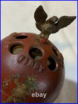 Rare Antique Original 1875 Enterprise Cast Iron Globe Penny Bank Philadelphia