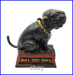 Rare Antique late 1800's Victorian original cast iron Bull Dog Bank working