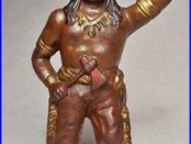 Rare Indian With Tomahawk Polychrome Cast Iron Coin Bank by Hubley circa 1915