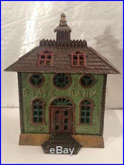 Rare Kenton Cast Iron Large Size Painted Multi-Color State Bank Still Bank Toy