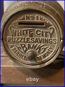 Rare Original 1894 White City Puzzle Savings Bank Barrel (1B)