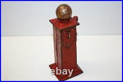 Rare Original 5.75 Arcade Cast Iron Toy Clock-Face Gas Pump Bank with Crank