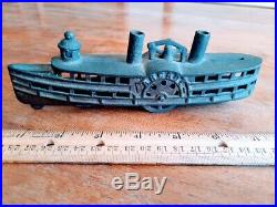 Rare Riverboat Arcade Cast Iron Dime Bank Steam Boat Rolling Wheels Still Bank
