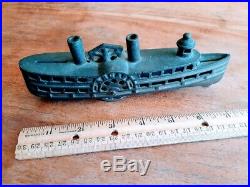 Rare Riverboat Arcade Cast Iron Dime Bank Steam Boat Rolling Wheels Still Bank