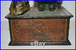 Rare Stump Speaker Cast Iron Mechanical Bank, As Found Original, No Reserve