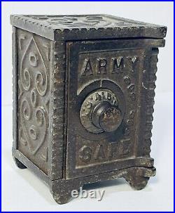Rare Vintage Antique Army Safe Figural Toy Coin Piggy Bank Old Cast Iron