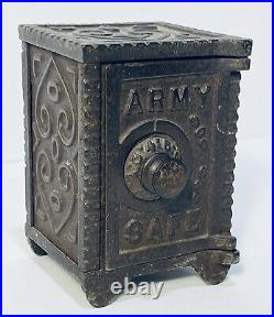 Rare Vintage Antique Army Safe Figural Toy Coin Piggy Bank Old Cast Iron