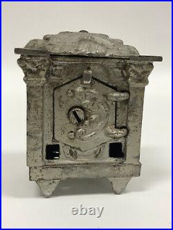 Rare Vintage Antique Klotz Cast Iron Still Bank Safe Columns & Swing Door No Key