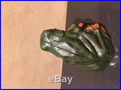 Rare antique Kilgore cast iron mechanical bank frog on rock early 1900s original