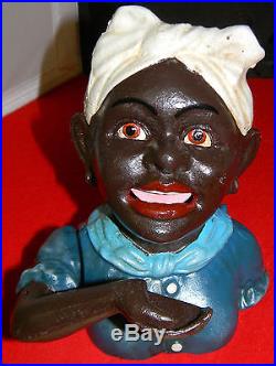 Reproduction Cast Iron Painted Mammy withScarf Mechanical Bank