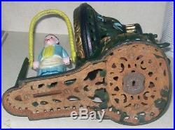 SAVE $60-CAST IRON GIRL JUMPING ROPE MECHANICAL BANK WithCAP ANTIQUE REPLICA-WORKS