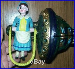 SAVE $60-CAST IRON GIRL JUMPING ROPE MECHANICAL BANK WithCAP ANTIQUE REPLICA-WORKS