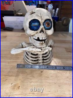Skull Mechanical Piggy Bank Cast Iron Collector 5+LB Patina Skeleton Halloween