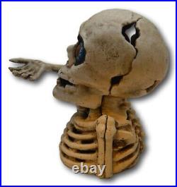 Skull Mechanical Piggy Bank Heavy Cast Iron Collector Patina Skeleton Halloween