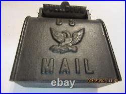 Small Bank Antique Cast Iron US Mail Box. Hinged Slot. Raised Eagle on front