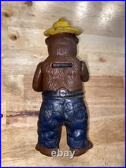 Smokey the Bear Cast Iron Piggy Bank Patina Collector 2+LB Patina LUMBERJACK