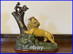 Tall Lion and Two Monkeys Cast Iron Mechanical Bank (85-90% Original Paint) Rare