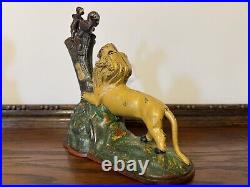Tall Lion and Two Monkeys Cast Iron Mechanical Bank (85-90% Original Paint) Rare