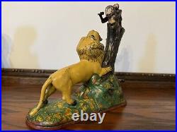 Tall Lion and Two Monkeys Cast Iron Mechanical Bank (85-90% Original Paint) Rare