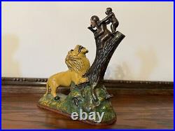 Tall Lion and Two Monkeys Cast Iron Mechanical Bank (85-90% Original Paint) Rare
