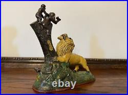 Tall Lion and Two Monkeys Cast Iron Mechanical Bank (85-90% Original Paint) Rare