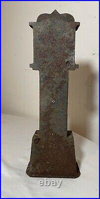 Tall antique solid cast iron grandfather clock penny coin piggy bank toy