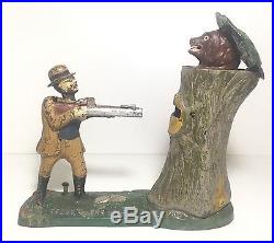 Teddy And The Bear' Mechanical Bank By J. & E. Stevens 1912 Antique Cast Iron