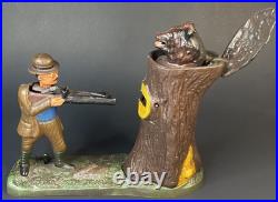 Teddy and the Bear Vintage Cast Iron Mechanical Coin Bank, Works Great-see video