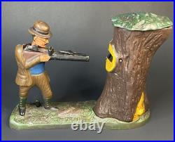 Teddy and the Bear Vintage Cast Iron Mechanical Coin Bank, Works Great-see video