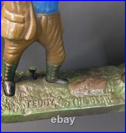 Teddy and the Bear Vintage Cast Iron Mechanical Coin Bank, Works Great-see video