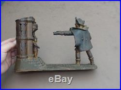 Toy 1896 Antique J & E Stevens WILLIAM TELL Cast Iron Mechanical Bank Cap Gun