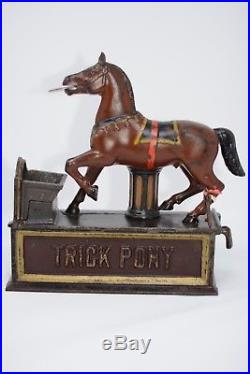 Trick Pony Cast Iron Mechanical Bank With Coin Trap Door And Key Circa 1885